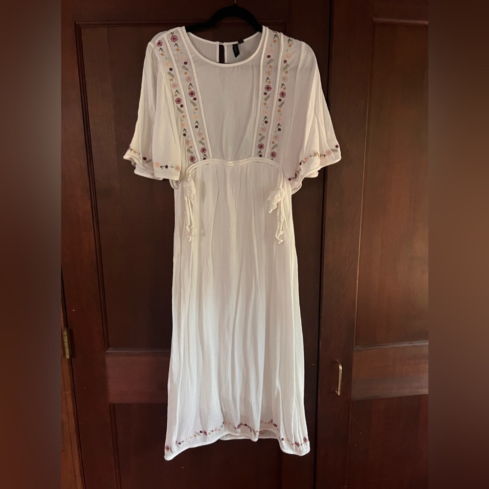 Anthropologie Knot Sisters Small white maxi dress boho prairie embroidered